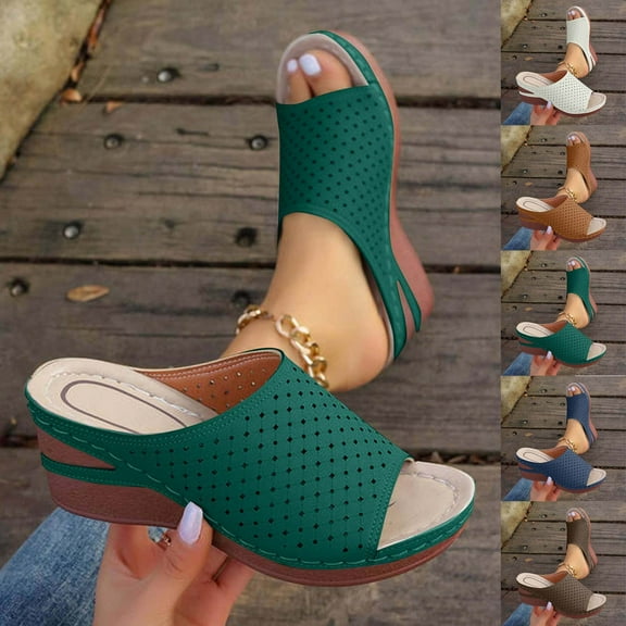 Slippers for Women Wedge Casual Versatile Open Toe Slip-on Peep Toe Slides Women Footwear Causal Summer Dressy Beach Shoes Brown 6