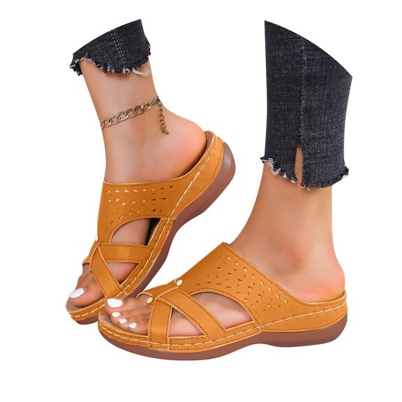 Slippers for Women,Wedge Slippers 2025 Summer Round Toe Thick Sole Fashion Casual Wear Slippers For Women,Womens Slippers,Orange,7