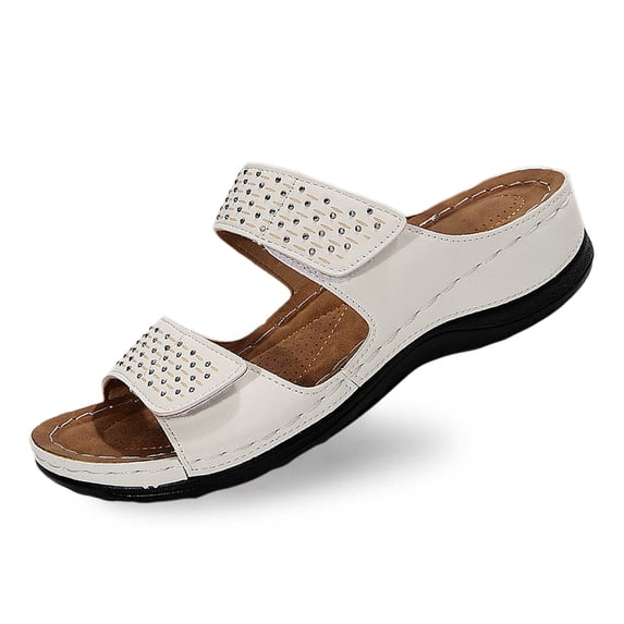 Slippers for Women,Wedges Sandals with Rhinestone Leather Upper Casual Summer Dressy Wedges Sandals for Everyday Outfits,Womens Slippers,White,6.5