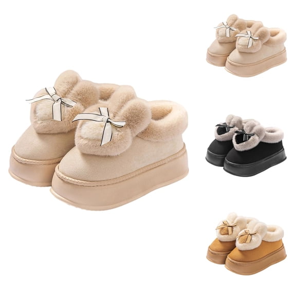 Slippers for Women Winter Fuzzy Cute Heart Plush Memory Foam Slippers Indoor Outdoor Platform House Shoes