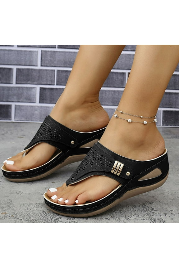 Slippers for Women, Winter House Slippers Indoor Outdoor Fashion Casual Spring And Summer Solid Color Thong Wedge Heel Flip Flops