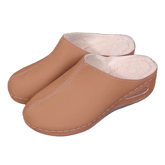 Slippers for Women,Winter Sloped Heel Slippers Cozy Lined Indoor Outdoor Comfort Soft Sole Warm Shoes,Womens Slippers,Khaki,9