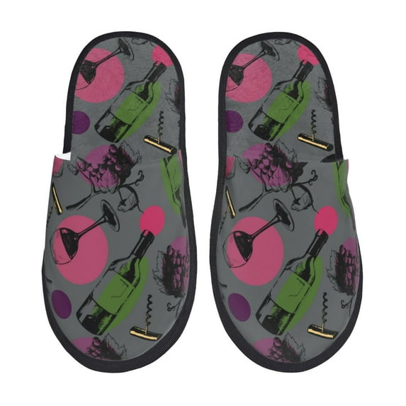 Slippers for Women, wine bottle glass Womens Slippers Fuzzy Winter House Shoes, Soft Anti-Skid Slippers Indoor and Outdoor