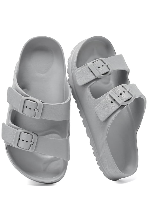 Kids Double Buckle Slide Sandals – Boys & Girls Backless Summer EVA Sandles, Lightweight Adjustable Comfort Shoes for Beach, Pool, Shower & Outdoor Play