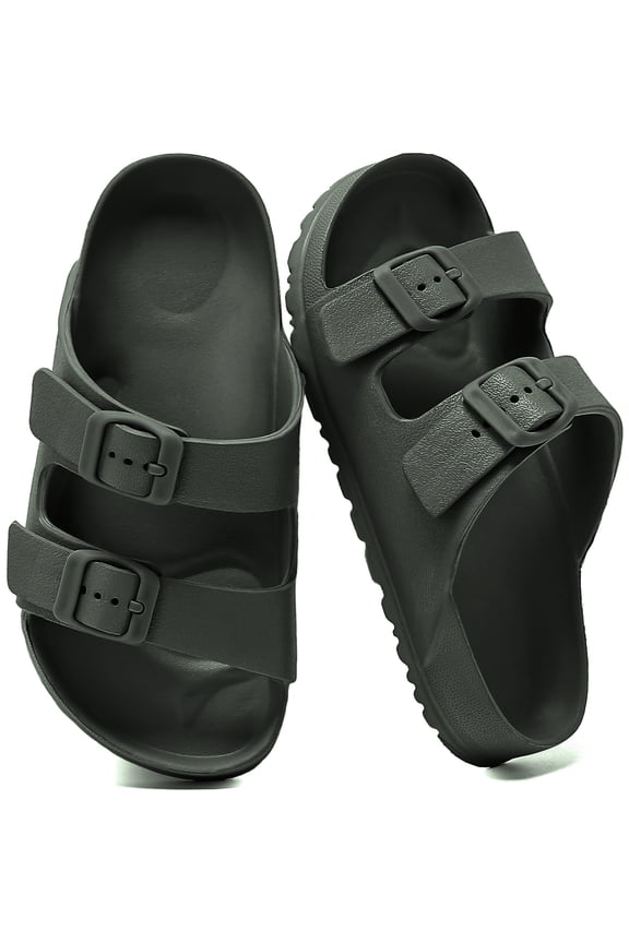 Kids Double Buckle Slide Sandals – Boys & Girls Backless Summer EVA Sandles, Lightweight Adjustable Comfort Shoes for Beach, Pool, Shower & Outdoor Play