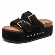 CKWLXQY Womens Platform Slide Sandals with Cork Footbed & Double Buckles, Summer Chunky Slides for Women, Summer Beach Shoes Indoor Outdoor