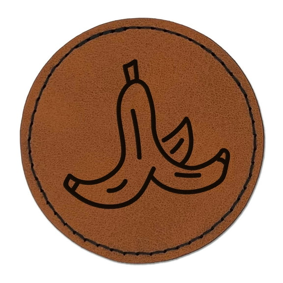 Slippery Banana Peel 2.5" Faux Leather Round Engraved Iron-On Patch - Brown