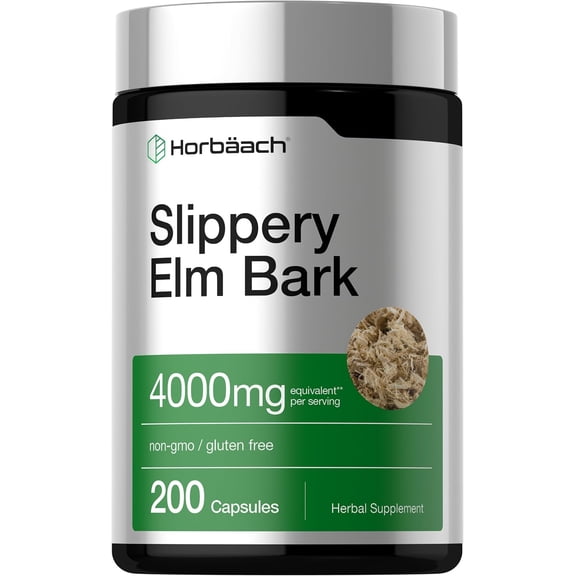 Slippery Elm Bark Extract | 4000mg | 200 Capsules for Men and Women | by Horbaach