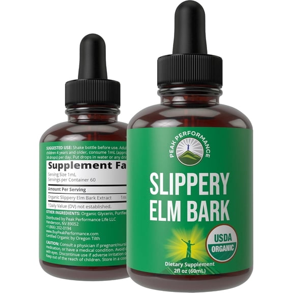 Slippery Elm Bark USDA Organic Vegan Liquid Drops. Extract with High Bioavailability for Women, Men, Kids. for Sore Throat, Irritated Stomach. Zero Sugar, Gluten Free, Tincture Supplement No Capsules