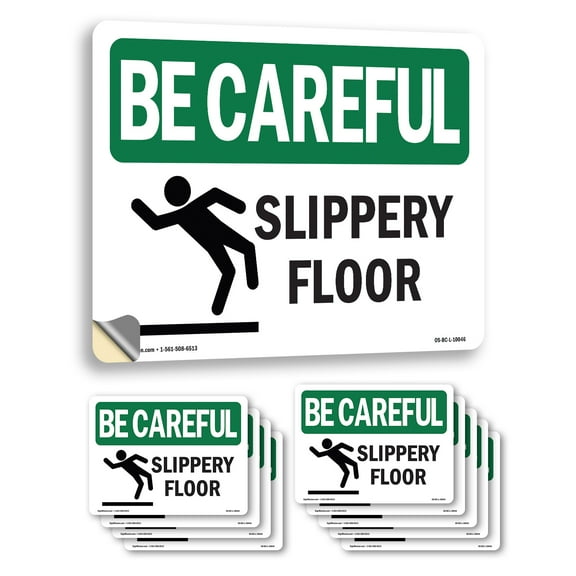 Slippery Floor OSHA Be Careful Vinyl Decal Label 24 Inch x 18 Inch - 10 Pack