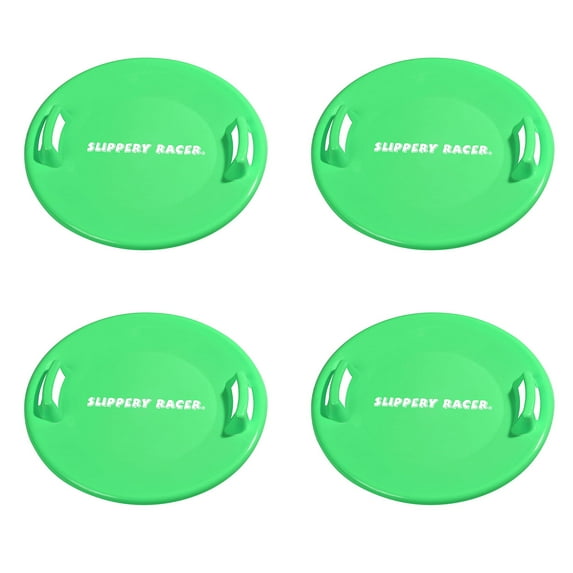 Slippery Racer Downhill Pro Adult/Kid Saucer Disc Snow Sled, Green (4 Pack)