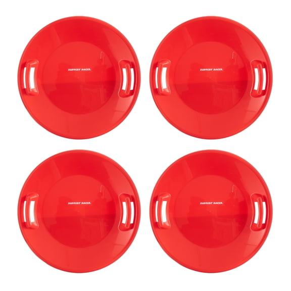 Slippery Racer Downhill Pro Adults/Kids Saucer Disc Snow Sled, Red (4 Pack)