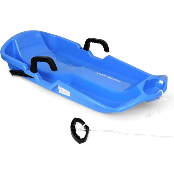 Slippery Racer Downhill Thunder Flexible Plastic Toboggan Snow Sled with Built in Brake System, Pull Rope, and Handle Grips, Blue
