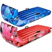 Slippery Racer Giant Inflatable Toboggan Snow Sled for Adults and Kids, Durable Heavy Duty, 2 Pack Red and Blue, 60