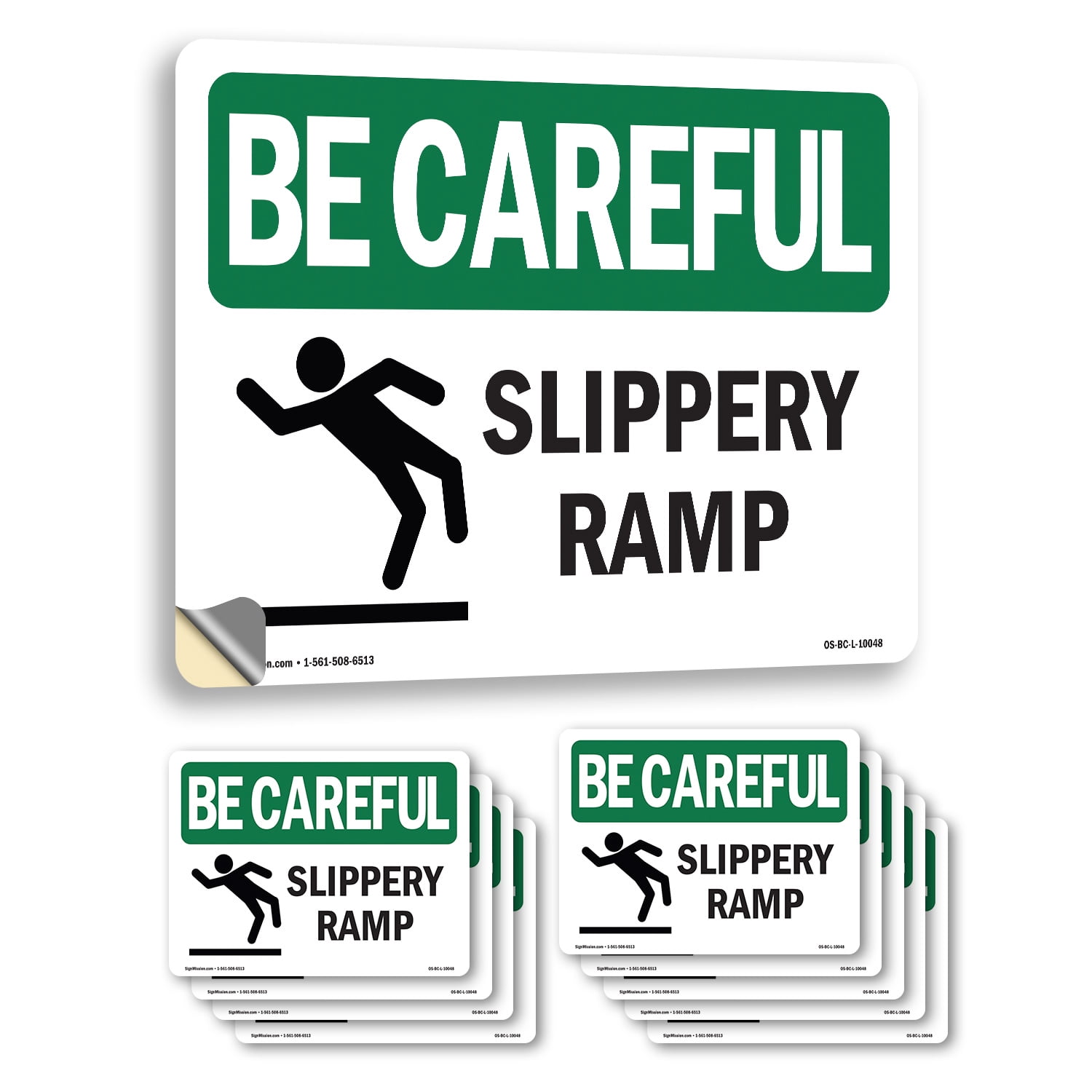 Slippery Ramp OSHA Be Careful Vinyl Decal Label 18 Inch x 12 Inch - 10 ...