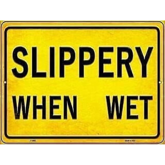 Slippery When Wet Parking Area Hazard Metal Sign 8x12 Inch for Parking Lot Garage Commercial Zone Residential Street Yard Outdoor Indoor Moist Surface Parking Reminder Marker Notice