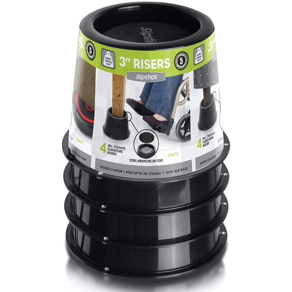 Slipstick CB672 3 Inch Bed Risers/Furniture Raisers with Steel Reinforced Holder Top, Lifts Height 3" (4 Pack)