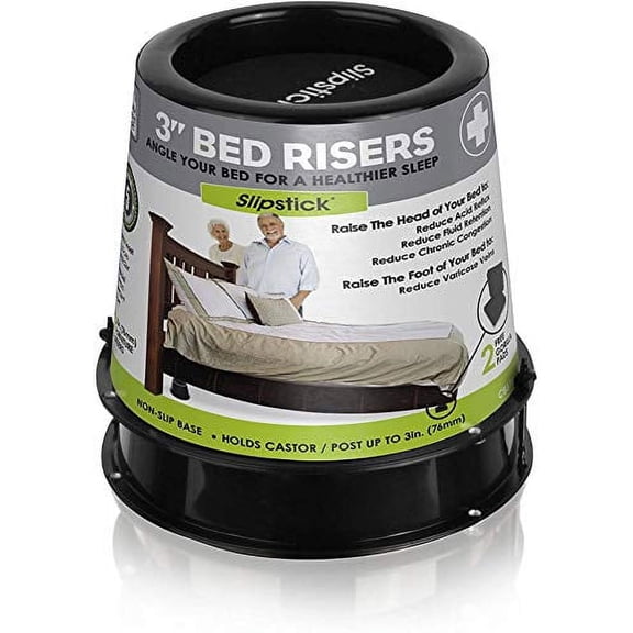 Slipstick CB676 3 Inch Incline Bed Risers for Acid Reflux, Pain, and Breathing Relief (Set of 2 Medical Risers and 2 GorillaPads) Raises/Elevates Head of Bed