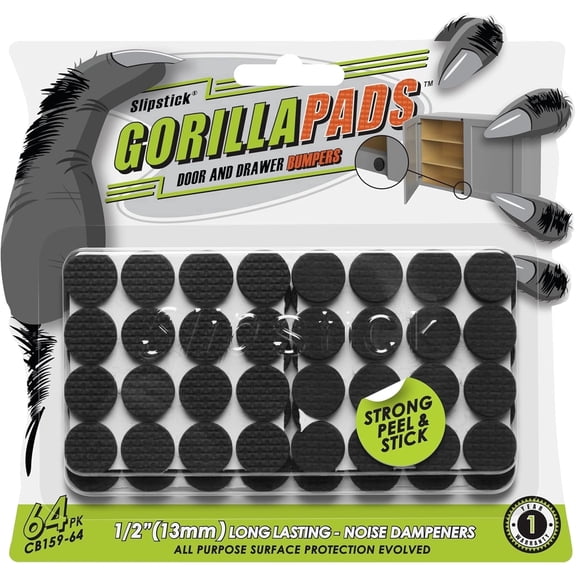 Slipstick GorillaBumperPads Premium 1/2 Rounds Adhesive Non Slip Pads/Bumpers (64 Gripper Dots) Perfect Grips for Small Items/Dcor, Cabinet Stoppers, Drawer/Door Bumpers, Glass/Picture Frame Pads