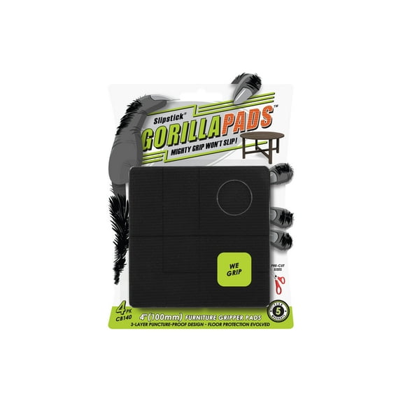 Slipstick GorillaPads 4 Inch Non Slip Furniture Gripper Pads (Pre-Scored to Cut to Size) Stops Sliding and Protects All Hard Floor Surfaces, Optional Self-Stick Adhesive, Square, CB140