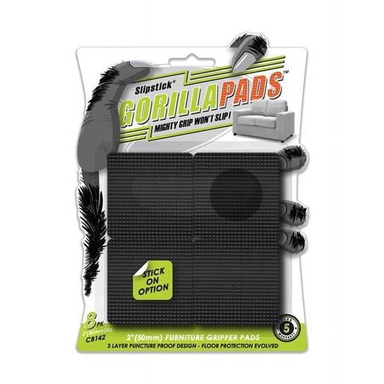Slipstick GorillaPads Rubber Self Adhesive Gripper Pad Black Square 2 in. W X 2 in. L 8 pk