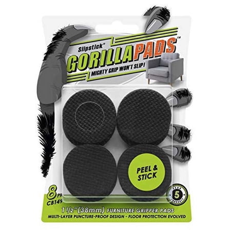 Slipstick GorillaPads CB149 Non-Slip Furniture Pads/Rubber Grippers (Set of 8) Self-Adhesive Furniture Feet Floor Protectors, 1-1/2 inch Round, Black