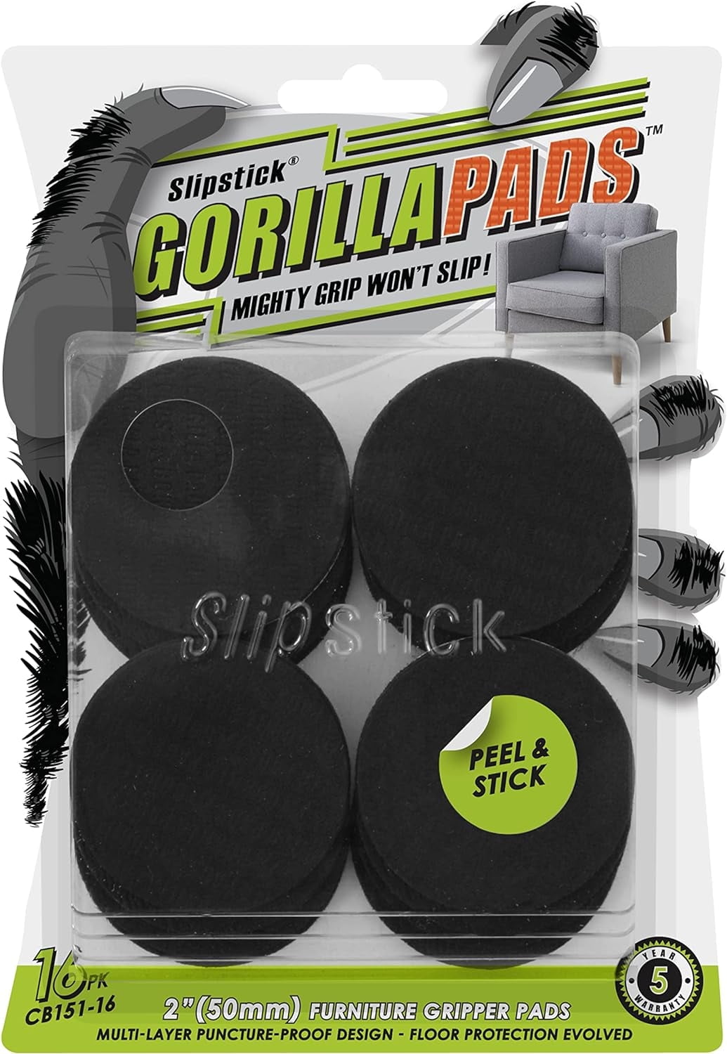 Slipstick GorillaPads Non Slip Furniture Pads/Gripper Feet Floor