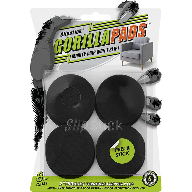 Slipstick CB144 GorillaPads CB142 Non-Slip Furniture Pads/Grippers (Set of  8) Furniture Leg Floor Protectors, 2 Inch Square, Black
