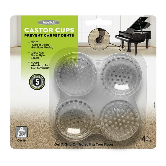 Slipstick Plastic Carpet Castor Cups, 1 3/4", Non Slip Backing