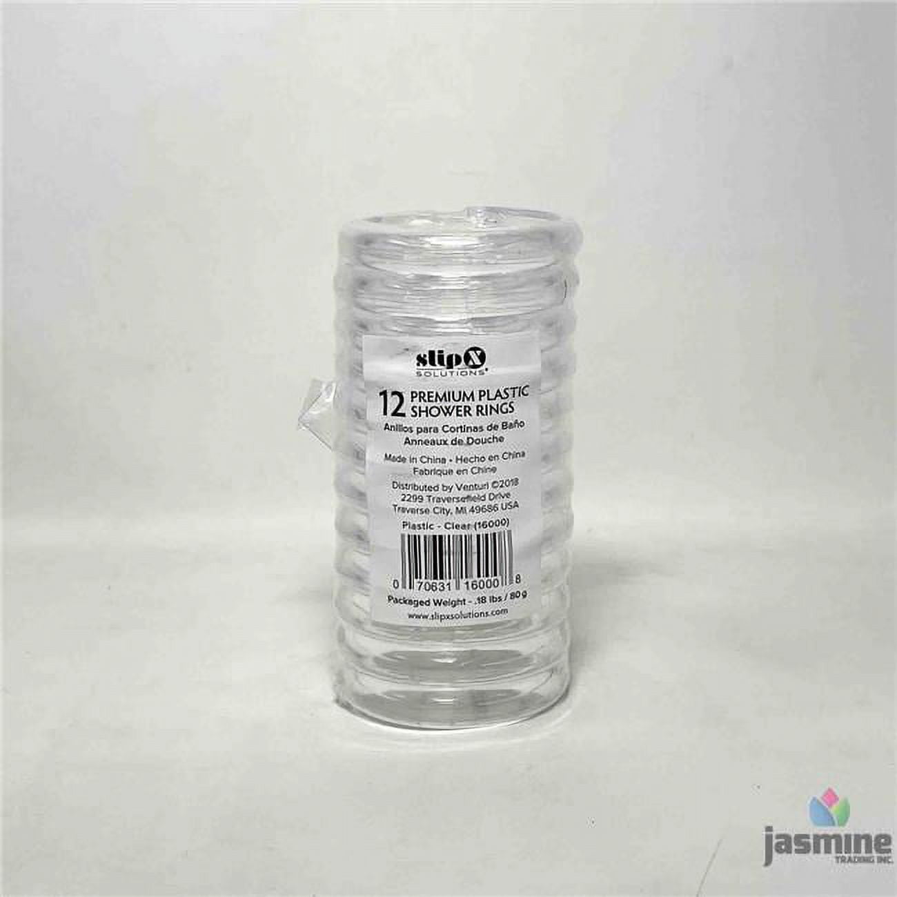 Slipx 16000 CLR Premium Plastic Shower Rings Clear Set 12 Piece