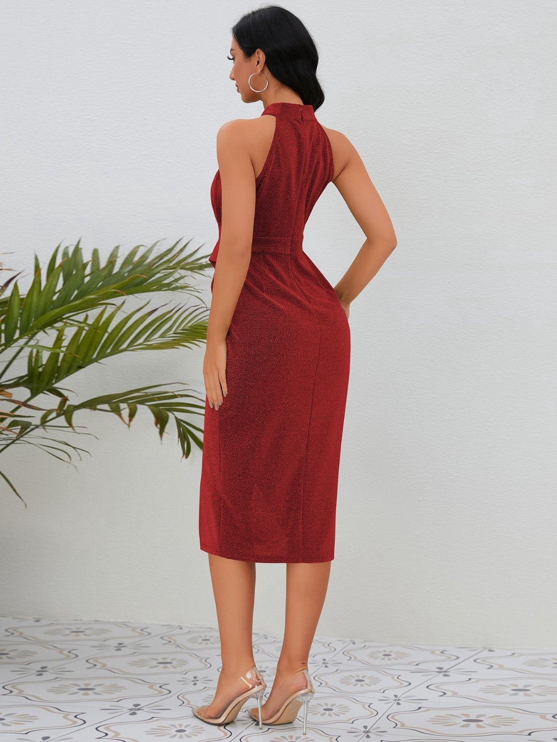 Made in USA Sleeveless Ruched Dress with Slit main image 1