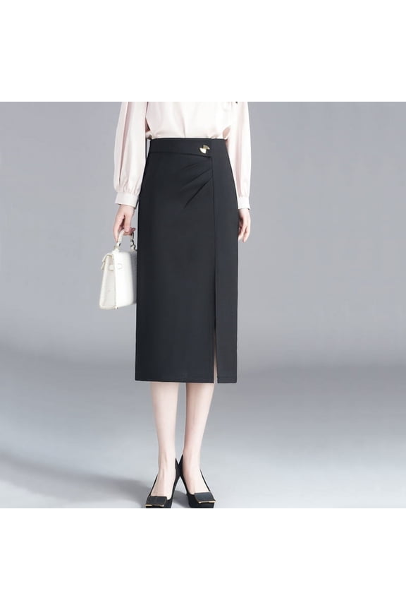 Slit straight tube suit skirt skirt Women's black professional pants spring and fall new mid-length skirt high Fanny pack hip skirt work skirt