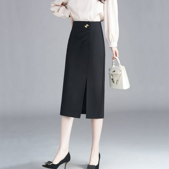 Slit straight tube suit skirt skirt Women's black professional pants spring and fall new mid-length skirt high Fanny pack hip skirt work skirt