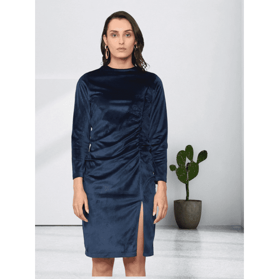 Slit thigh A- Line Dress Navy Blue