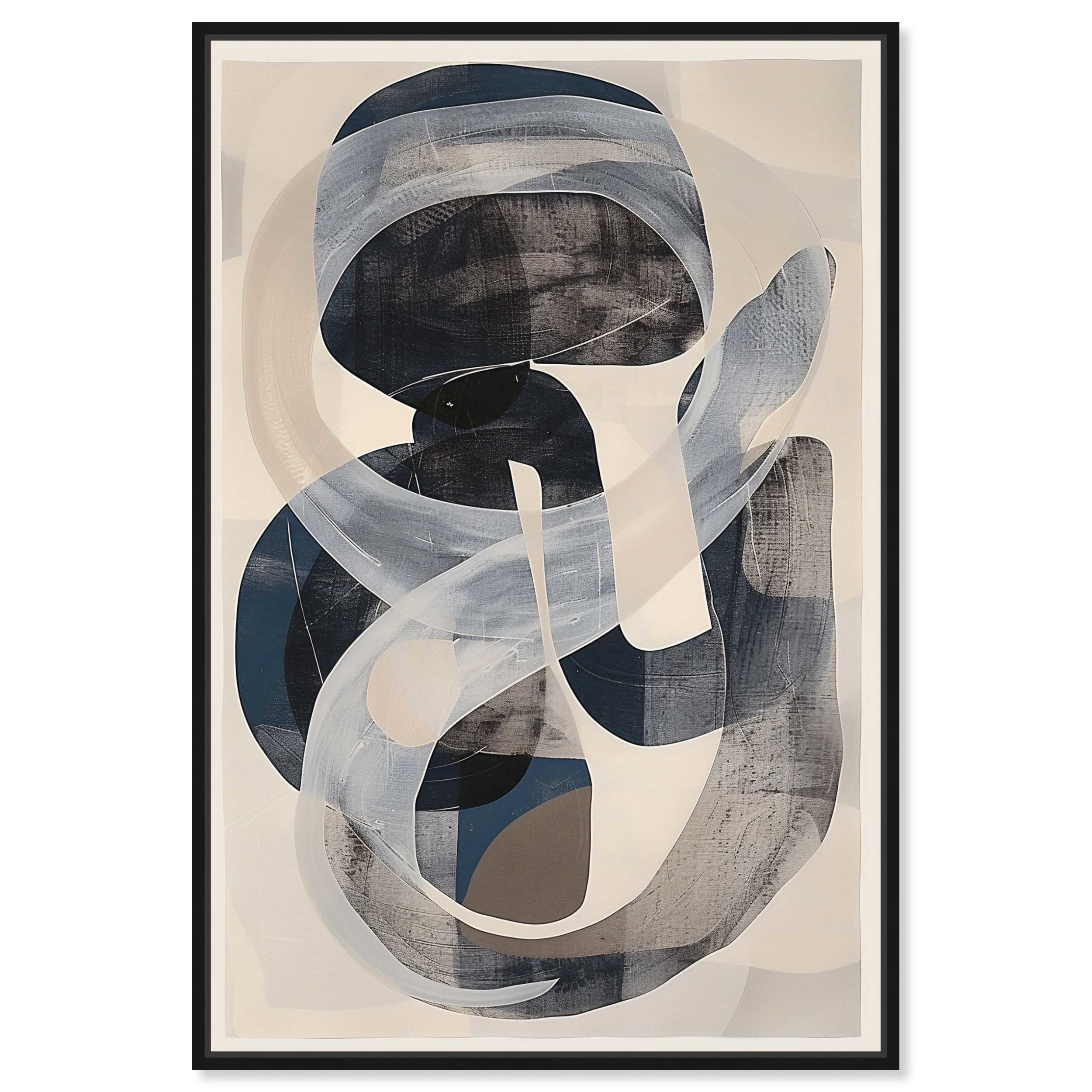 Abstract Black and Gray Canvas Art with Black Frame, 16" x 11"
