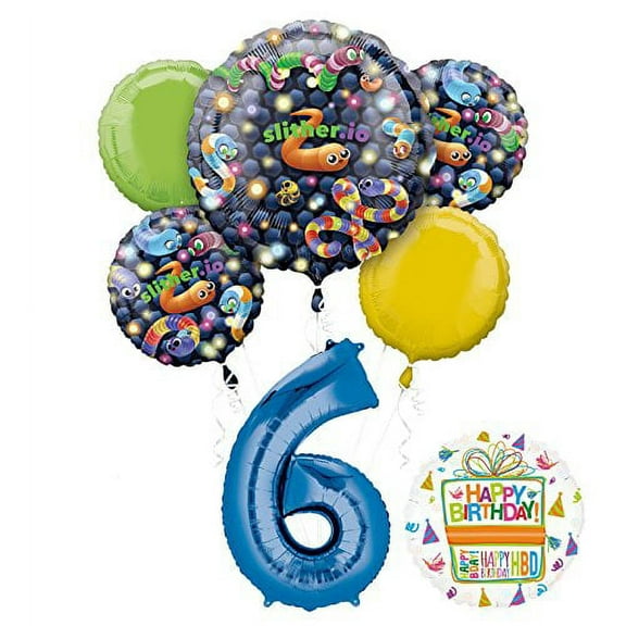 Slither.io Party Supplies 6th Birthday Video Game Balloon Bouquet Decorations