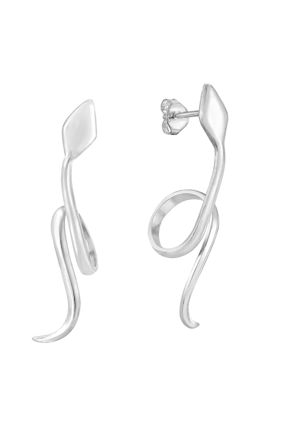 Slithering Coiled Snake Statement Sterling Silver Post Stud Earrings