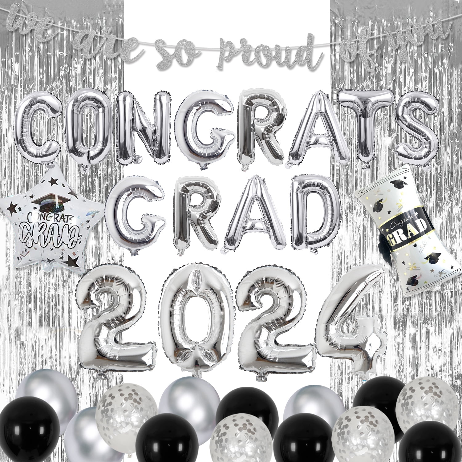 Sliver 2024 Graduation Party Decoration Congrats Grad 2024 Balloon