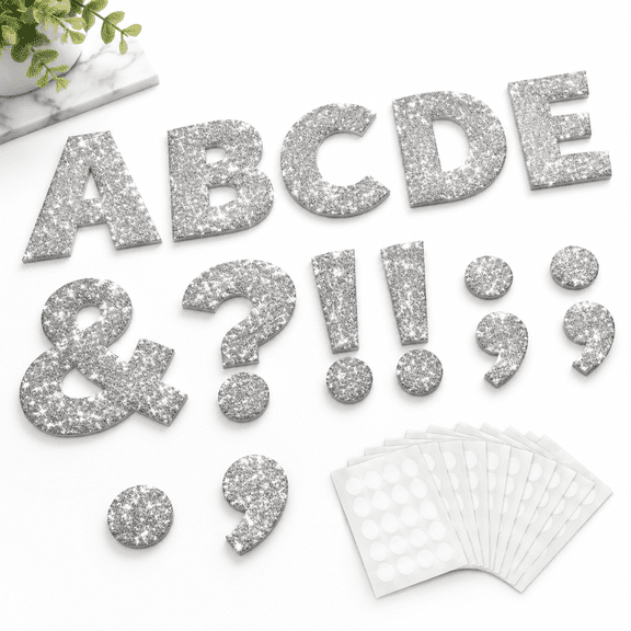 Sliver 7" Glitter Large Bulletin Board Letters 154 Piece Classroom Decor Set