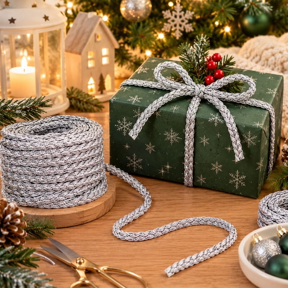 Sliver Christmas Braided Decorative Ribbon Rope for Gift Wrapping, Bow ...