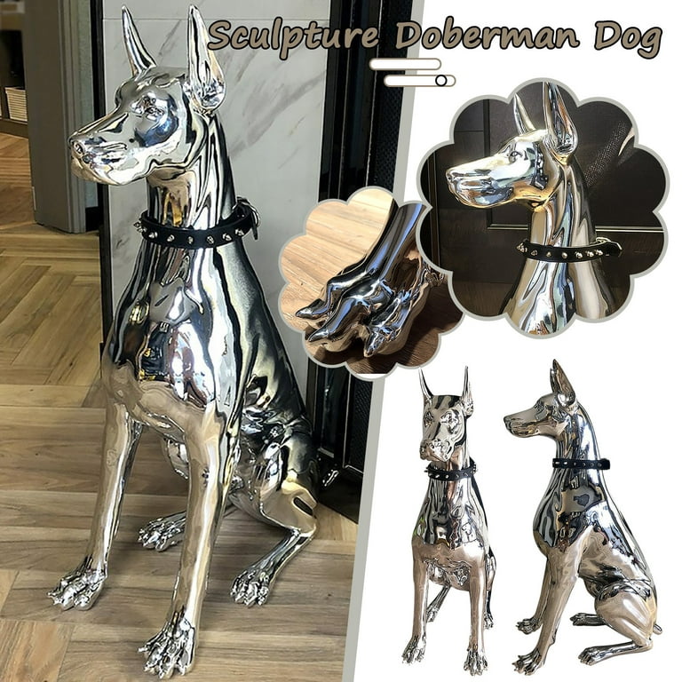 Doberman Pinscher Metal Art Elevated Floor Stand Dog Feeder