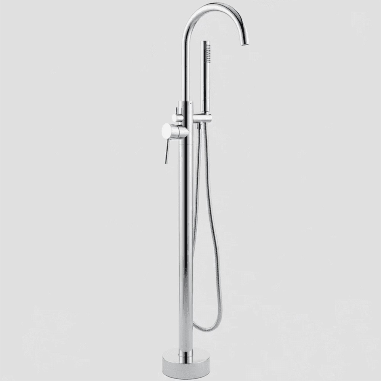 Sliver Floor Mount Bathtub Faucet, Freestanding Tub Filler with Handheld Shower, High Flow Bathroom Shower Mixer Tap with Single Handle