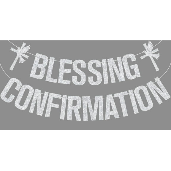 Sliver Glitter Blessing Confirmation Banner, First Holy Communion/On Your Confirmation, Spanish Religious Christening Baptism Baby Shower Party Decorations Supplies