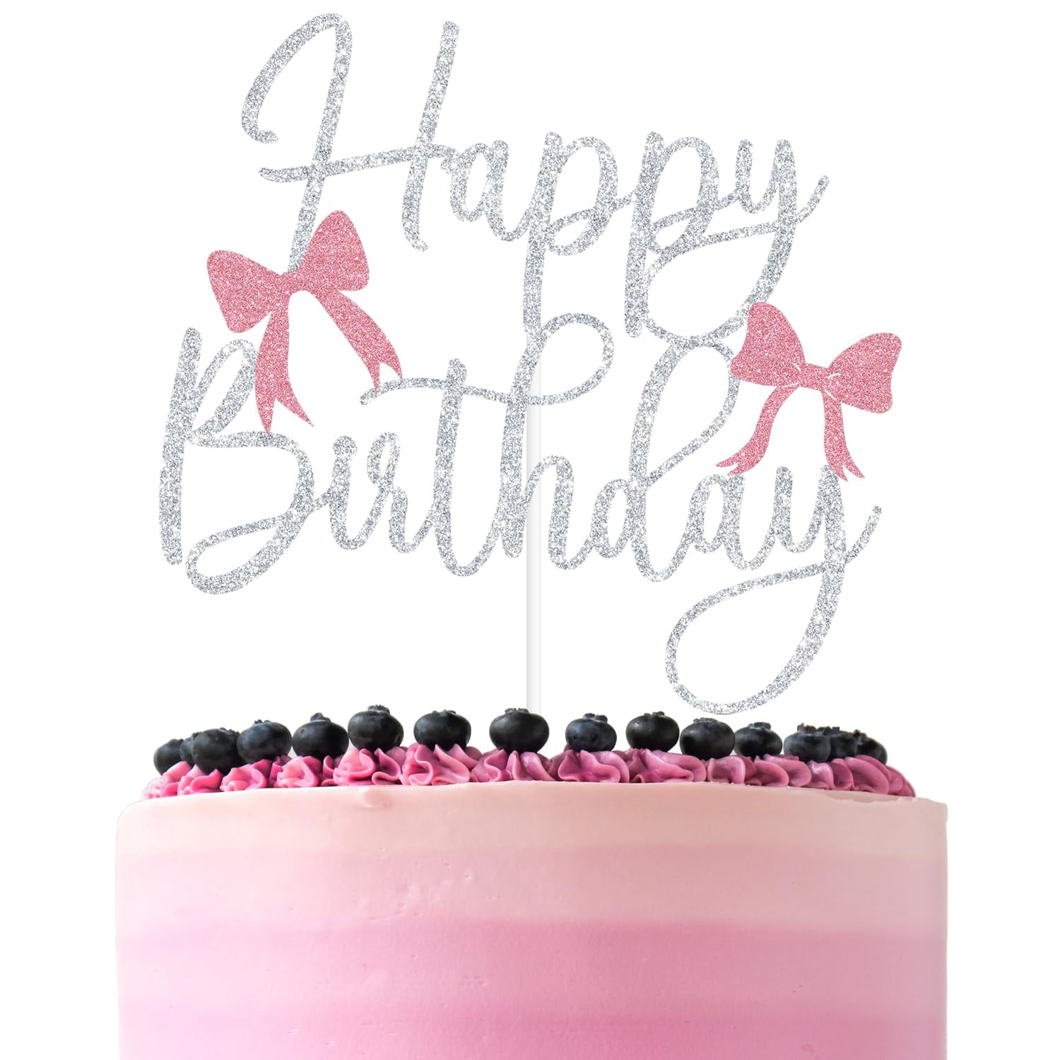 Pink Glitter Bow Happy Birthday Cake Topper - Coquette Princess Theme Party Decorations - View #4