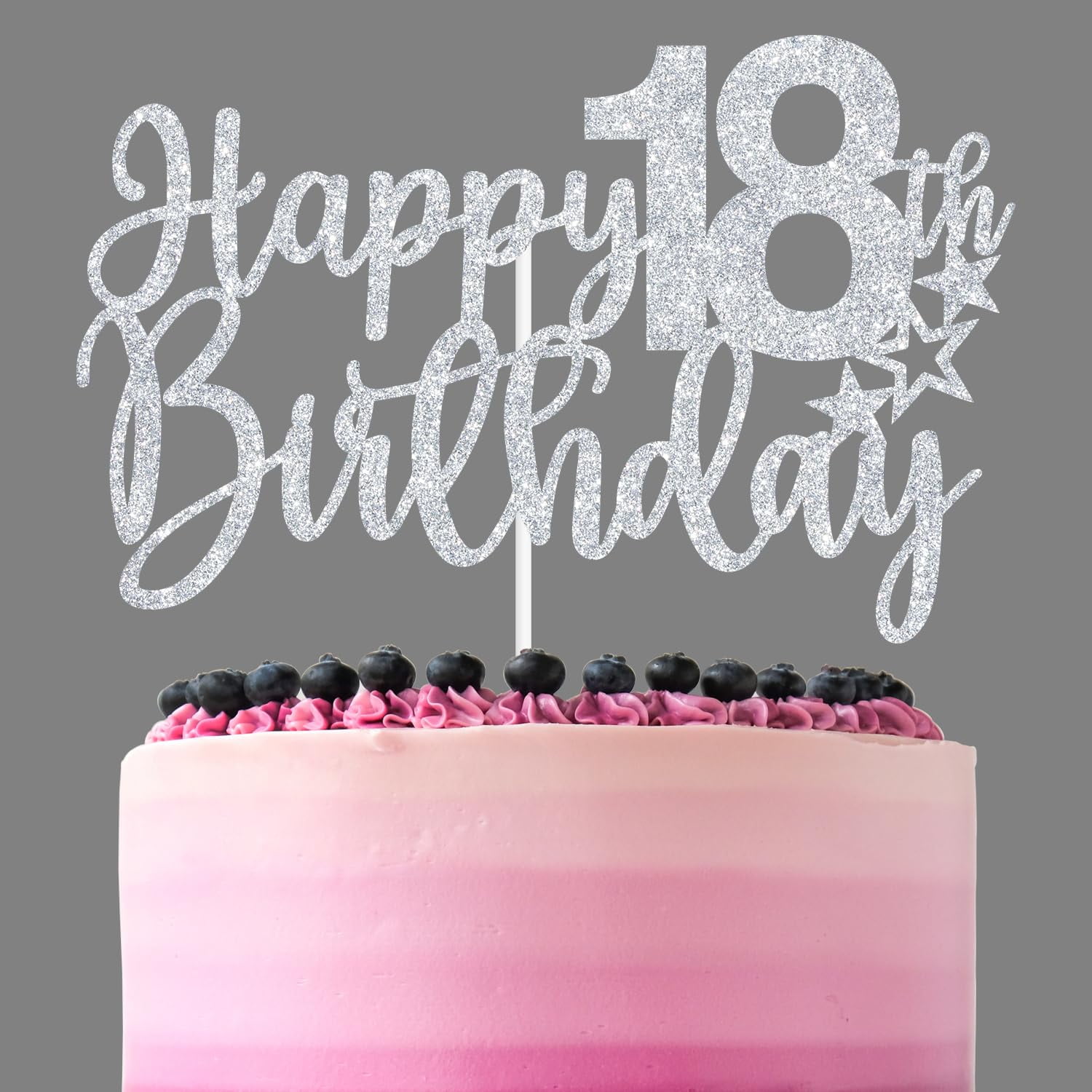 Sliver Glitter Happy 18th Birthday Cake ZLK1 Topper, Cheers to 18 Years ...
