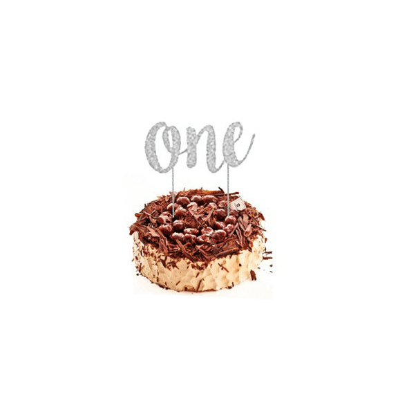 Sliver Glitter 'One' Cake Topper, First Birthday Party Decoration, Script Style
