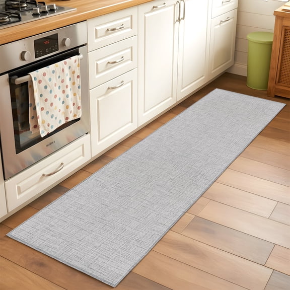 Sliver Gray Solid 2x6 Hallway Washable Runner Rug Minimalist Cloth Light Gray Linen Texture Industrial Kitchen Runner Mat Non Slip Low Pile Thin Floor Carpet for Indoor Bedroom Bathroom Living Room