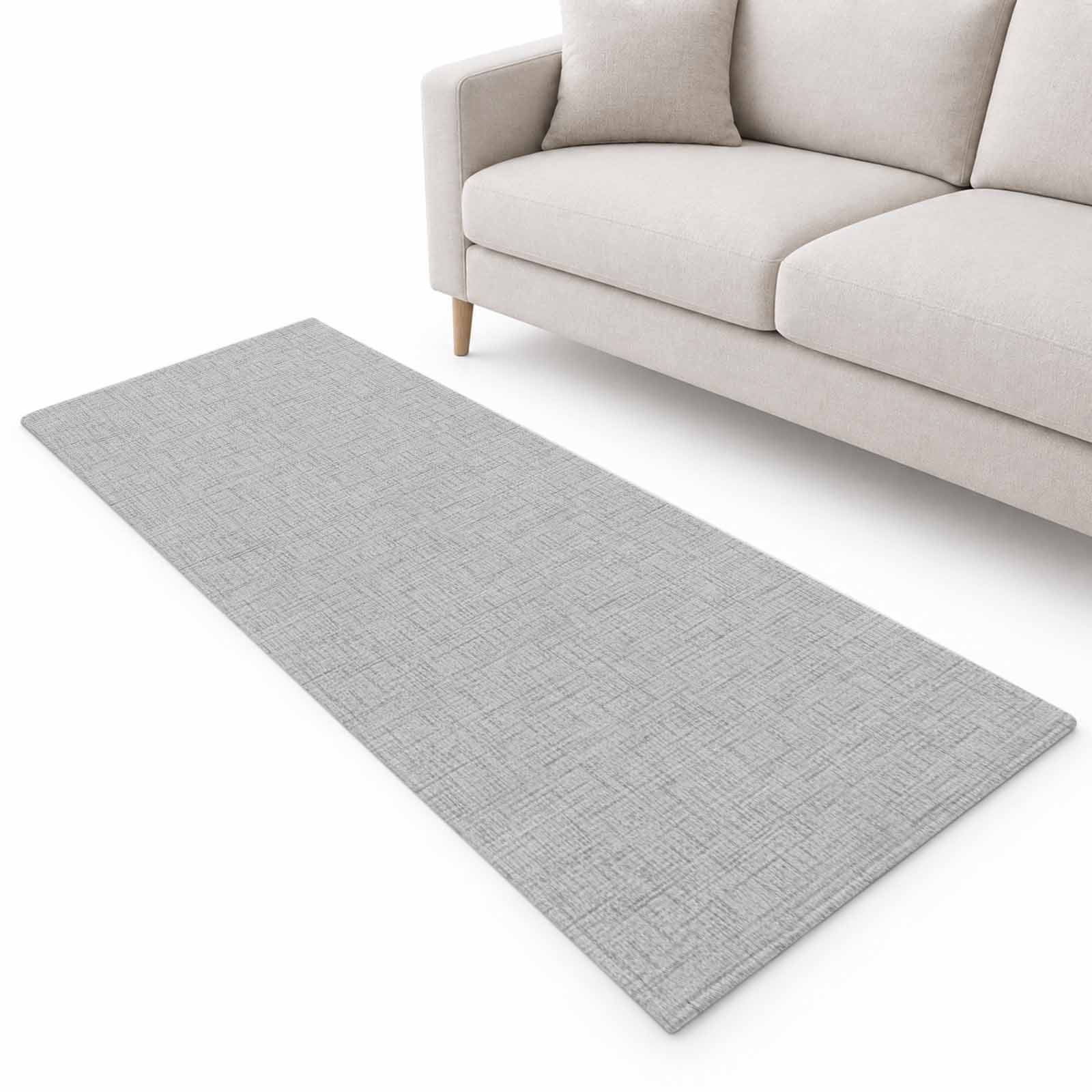 Sliver Gray Solid Runner Rug 2.6'x8', Minimalist Cloth Light Gray Linen ...