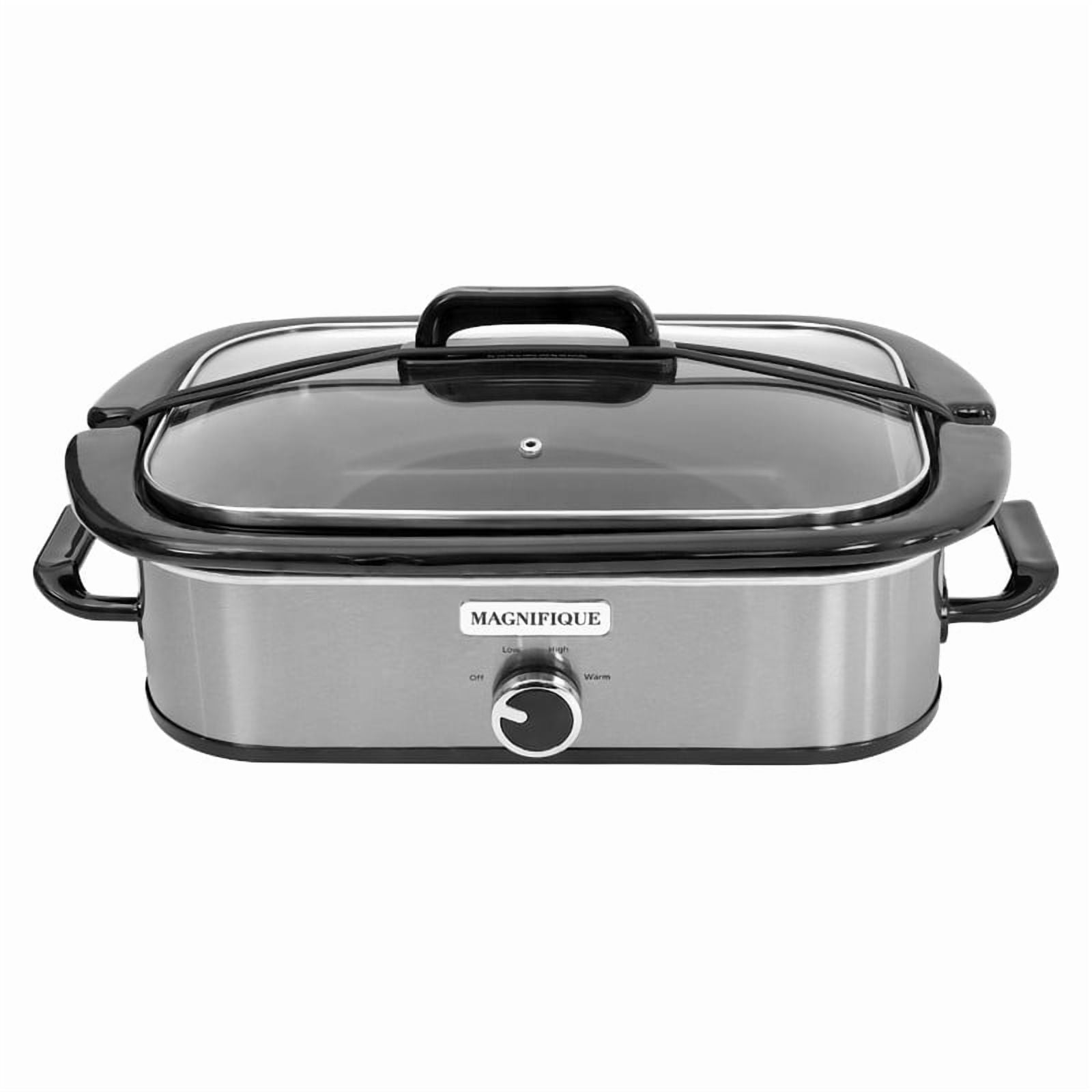 MAGNIFIQUE Sliver-Grey 4 Quart Manual Slow Cooker with Ceramic Pot for Family Dinner, 3 Setting High/Low/Warm