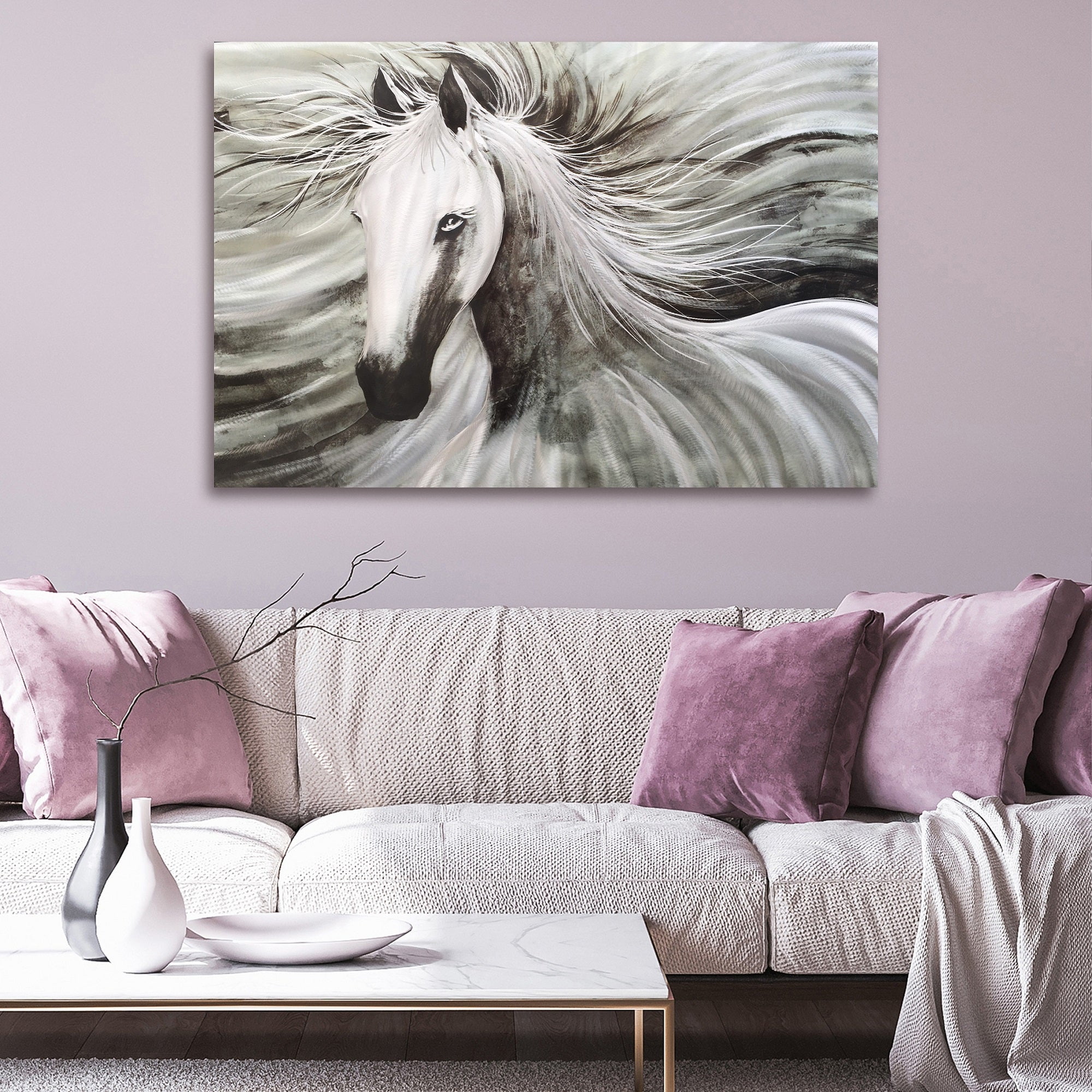 Elegant Silver Horse Aluminum Wall Art